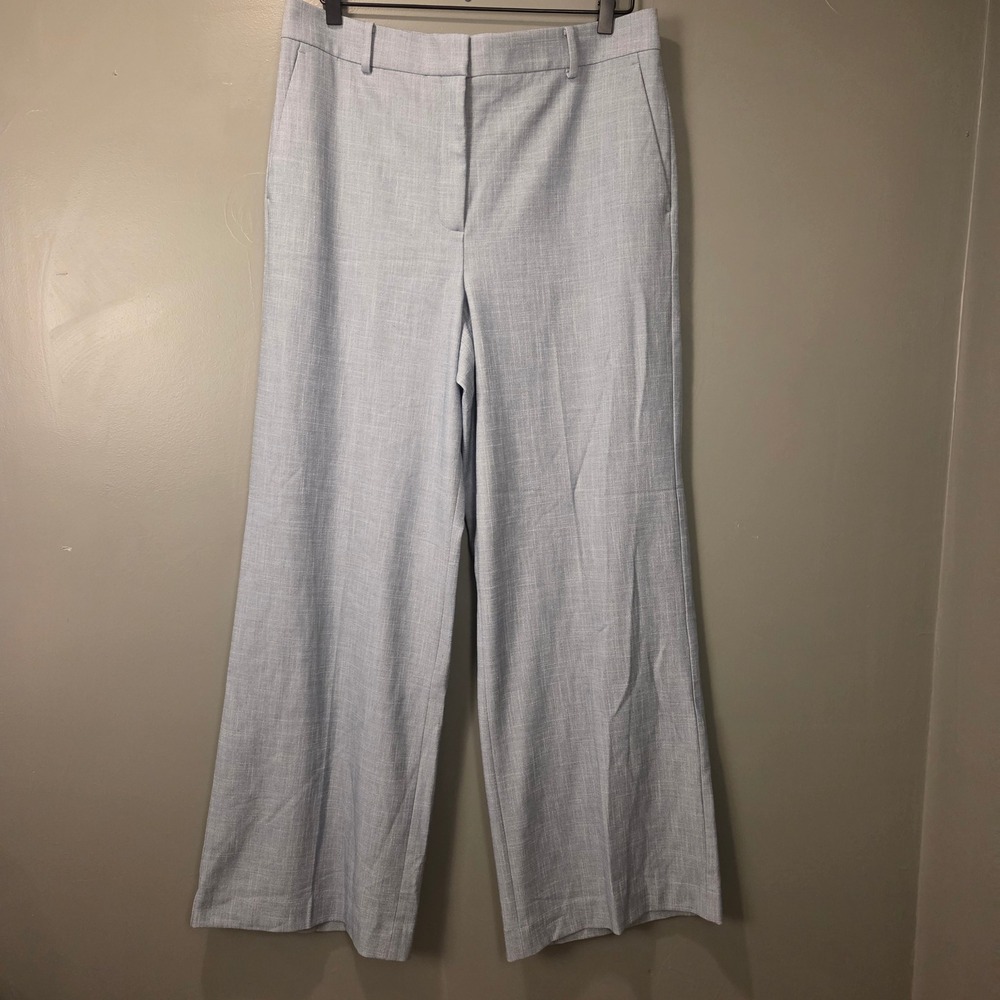 Ann Taylor Flat Front Wide Leg Dress Pants Size 12 High Waist Blue Trousers